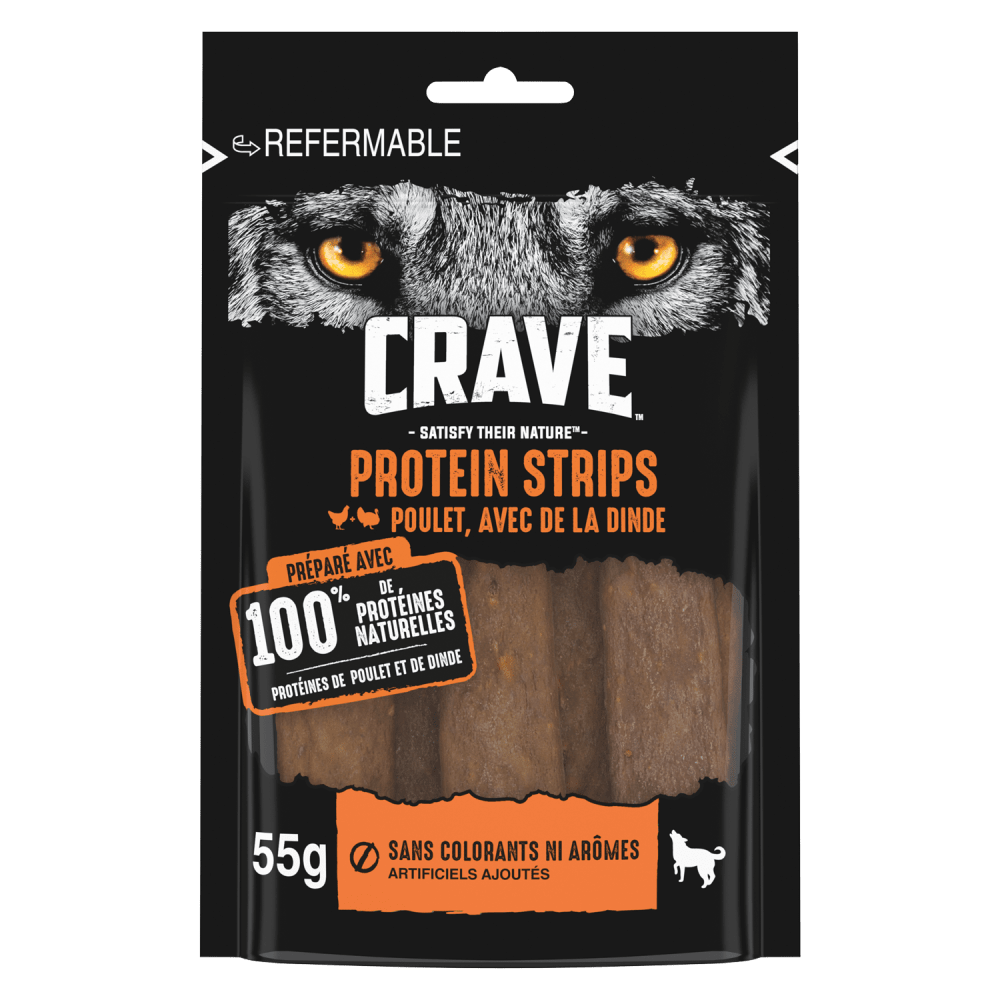 CRAVE™ Protein Strips Friandise au Poulet avec de la Dinde pour Chien 55g - 1