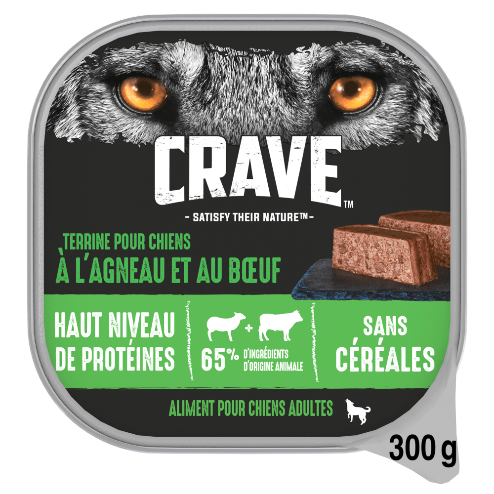 CRAVE™ Terrine en Barquette à l’Agneau et au Bœuf pour Chiens adultes 300g - 1