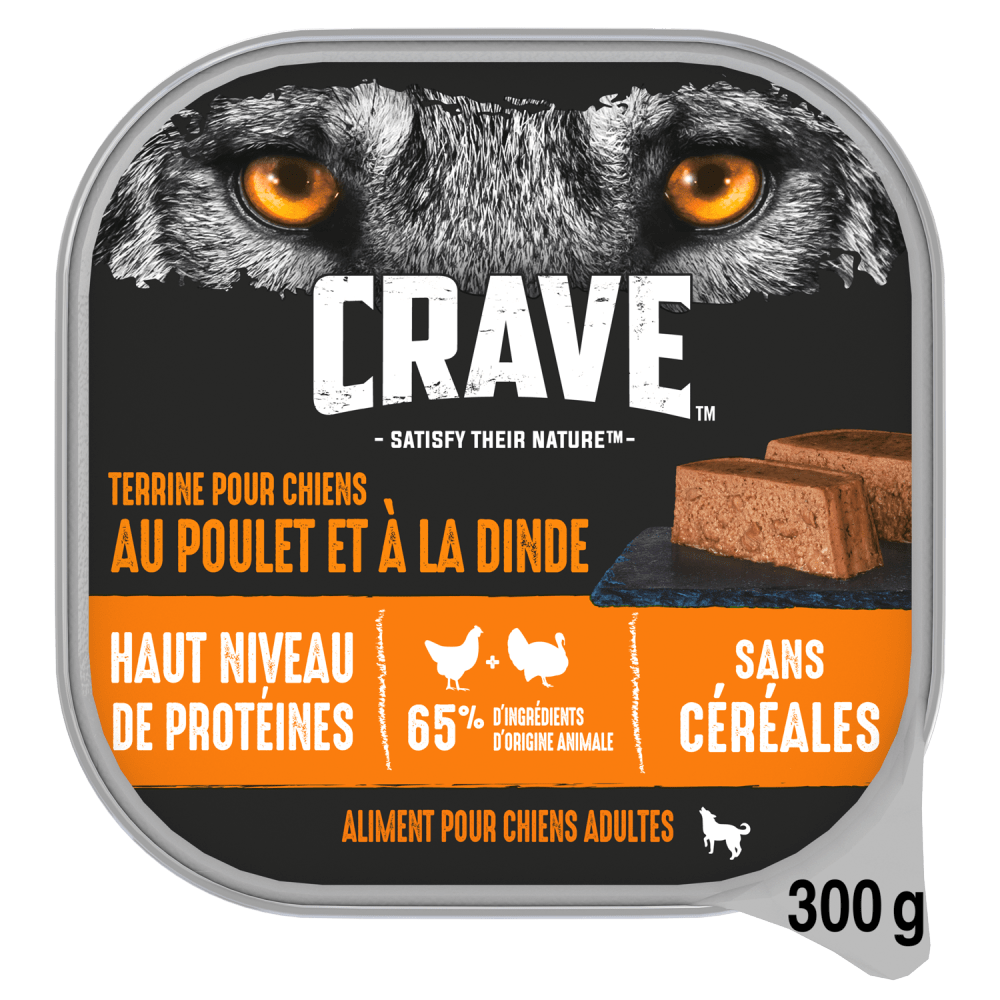 CRAVE™ Terrine en Barquette au Poulet et à la Dinde pour Chiens adultes 300g - 1